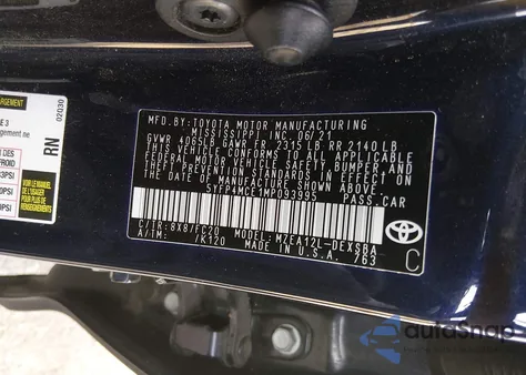 2021 Toyota Corolla Se z USA, uszkodzony, nr VIN 5YFP4MCE1MP093995